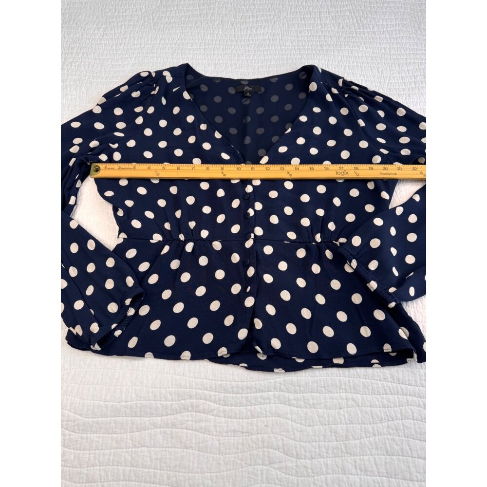 J.Crew Navy Blue & White Polka Dot Long Sleeve Blouse SZ 14 Classic - Picture 12 of 12